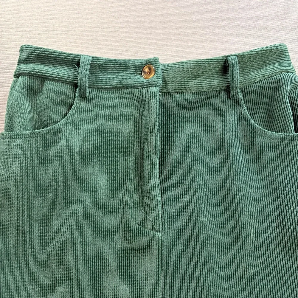 PrettyGarden Green Ribbed Chenille Corduroy Look Pencil Skirt Front Slit Sz 6